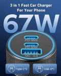 67W 3-Port Super Fast USB-C Car Charger