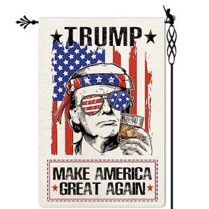 Jauageon Trump 2024 Garden Flag Take America Back Garden Flag MAGA Vertical Double Sided Rustic Farmland Burlap Yard Lawn Outdoor Decor 12.5x18"