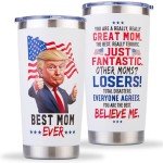 Polmmys Mothers Day Gifts for Mom from Daughter, Son - Mom Birthday Gifts, Best Moms Ever, Cool Trump Moms Cup for Birthday Christmas Presents Valentines Gift - 20oz Trump Tumbler