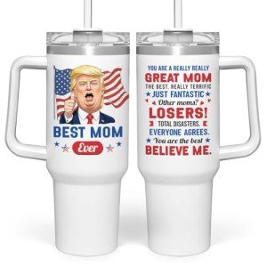 wowcugi Mom Trump Tumbler with Handle 40oz, Gifts for Mom from Daughter Son, Stainless Steel Insulated Tumblers Coffee Travel Mug Cup, Best Moms Gift for Birthday Christmas Mothers Day