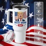wowcugi Mom Trump Tumbler with Handle 40oz, Gifts for Mom from Daughter Son, Stainless Steel Insulated Tumblers Coffee Travel Mug Cup, Best Moms Gift for Birthday Christmas Mothers Day