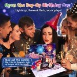 Birthday Card, Musical Pop Up Greeting Cards w Light, Blow Out Candle & Play Happy B-day Music Pop Up Card, Greeting Cards Gifts for Him or Her (Birthday Song, Presidential Blessings & Surprise)