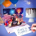 Birthday Card, Musical Pop Up Greeting Cards w Light, Blow Out Candle & Play Happy B-day Music Pop Up Card, Greeting Cards Gifts for Him or Her (Birthday Song, Presidential Blessings & Surprise)