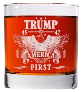 CARVELITA Donald Trump America First Whiskey Glass - Laser Engraved 11oz Old Fashioned Glass, Political Gift for Men, MAGA Merch, Right-Wing Collectible