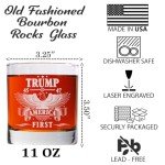 CARVELITA Donald Trump America First Whiskey Glass - Laser Engraved 11oz Old Fashioned Glass, Political Gift for Men, MAGA Merch, Right-Wing Collectible