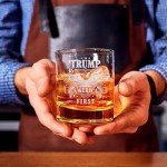 CARVELITA Donald Trump America First Whiskey Glass - Laser Engraved 11oz Old Fashioned Glass, Political Gift for Men, MAGA Merch, Right-Wing Collectible