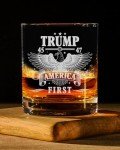 CARVELITA Donald Trump America First Whiskey Glass - Laser Engraved 11oz Old Fashioned Glass, Political Gift for Men, MAGA Merch, Right-Wing Collectible