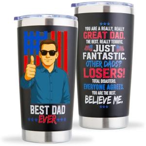 Winzsox Fathers Day Gift from Daughter, Gifts for Dad from Son - Dad Birthday Gift Ideas, Best Dad Ever Gifts, Good Christmas Presents for Dads - 20oz Trump Coffee Cup Mug Tumbler
