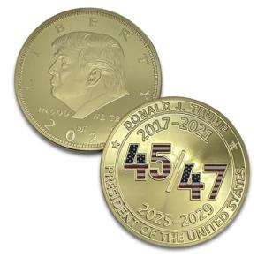 Aizics Mint Donald Trump Collectible 45 47 Gold Challenge Coin 24kt Gold Plating with Colorized 45 47 with USA Colors - Large Size 45mm x 3mm with Protective case