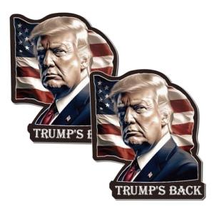 TRUMP'S BACK trump stickers (2 pcs): Patriotic Reflective Waterproof Vinyl Trump Bumper Sticker 2024 for Car, Laptop & More - Show Your Patriotism & Support for 2024 Election -Get Your MAGA Decal Now!