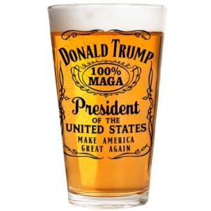 Donald Trump Christmas Gift 100% MAGA Label 16 oz Pint Glass for Dad, Gift for Husband, Stepfather Gift Idea, Unique Gifts for Men, Trump Merch (101-15182-D)