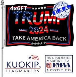 Double Sided Black Trump 2024 Flag 4x6 Made in USA Outdoor Heavy Duty 3 Ply Polyester Trump Take America Back Flag with White Starting Tape and 2 Brass Grommets