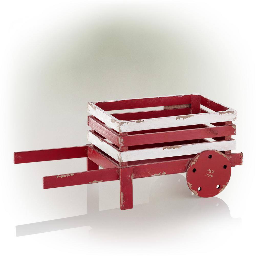 Rustic Wooden Wheelbarrow Planter with American Flag