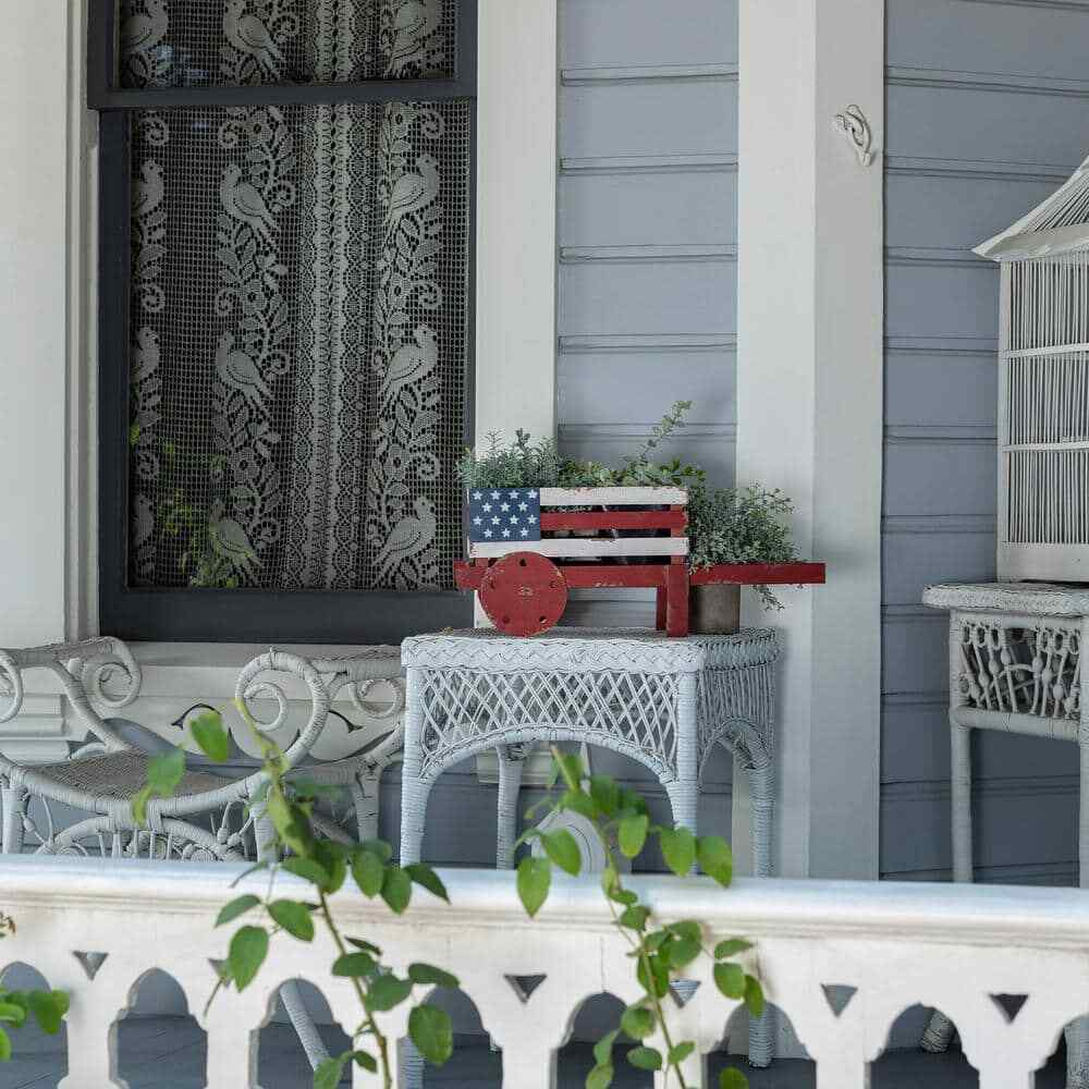 Rustic Wooden Wheelbarrow Planter with American Flag