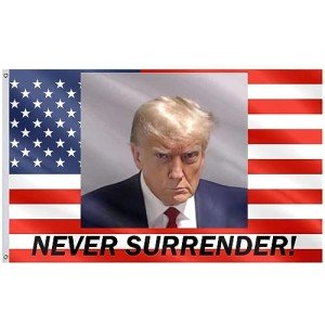 Trump Mug Shot Flag 3x5 Ft – Never Surrender