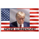 Trump Mug Shot Flag 3x5 Ft – Never Surrender