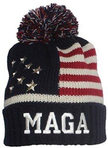 US Flag Trump Embroidered MAGA Beanie - Navy/Beige