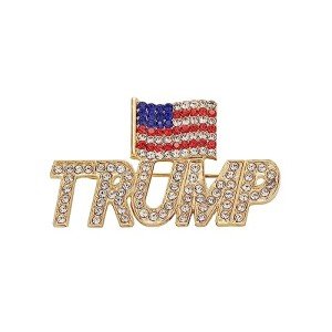 Crystal Trump Brooch with USA Flag Pin