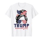 Trump Girl Messy Bun 2024 American Flag Tee