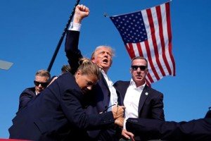 Trump American Flag Rally Glossy Poster Print