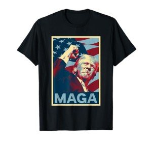MAGA T-Shirt with Vintage Trump Fight Fist Design