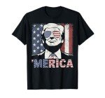 'MERICA TRUMP Happy 4th Of July Trump American Flag T-Shirt