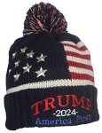 Best Winter Hats Adult US Flag Embroidered Trump Campaign Slogans Beanie - Navy/Beige 2024 AF Curved