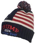 Best Winter Hats Adult US Flag Embroidered Trump Campaign Slogans Beanie - Navy/Beige 2024 AF Curved