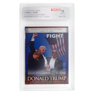 Trump Mugshot Collector Trading Card Graded Gem Mint 10 - Trump Collectibles Trump Gifts Trump 2024 Perfect Patriotic & Political Donald Trump Gifts for Trump Supporters (Donald Trump Fight)