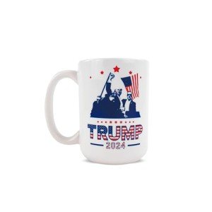 Hogg 15 oz Trump Coffee Mug - Assassination Attempt, Ceramic Trump Mug 2024, President Trump Merchandise, MAGA Mug, Donald Trump Gifts for Men, Trump Cups and Mugs, Trump Merchandise Funny