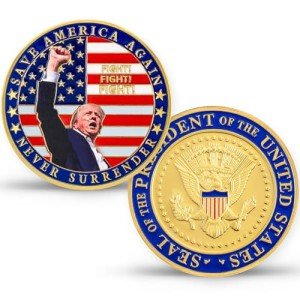 Donald Trump Challenge Coin, President Donald Trump Coin 2024 Collection, Never Surrender-Save America Again Challenge Coin, Limited Edition Collectible Presidential Memorabilia