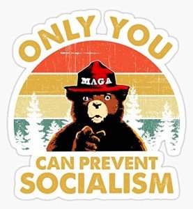 Only You Can Prevent Socialism Bear Wearing Hat MAGA Smokey - Sticker Graphic - Auto, Wall, Laptop, Cell, Truck Sticker for Windows, Cars, Trucks