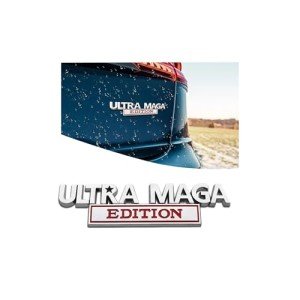 Ultra MAGA Edition Emblem Car Sticker Decal, 3D Raised Full Metal Personality Label, Car Badge Sticker with Strong Adhesive, Auto Body Exterior Decor Embossed Sticker of Car Truck (Silver/Red)