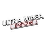 Ultra MAGA Edition Emblem Car Sticker Decal, 3D Raised Full Metal Personality Label, Car Badge Sticker with Strong Adhesive, Auto Body Exterior Decor Embossed Sticker of Car Truck (Silver/Red)