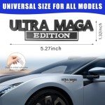 Dickno Ultra MAGA Edition Car Emblem, 3D Raised Letter Metal Fender Badge Sticker with Strong Adhesive, Auto Personality Trunk Logo Decal, Universal Car Exterior Decor Accessories (Black & White)