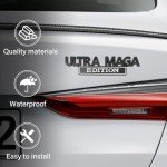 Dickno Ultra MAGA Edition Car Emblem, 3D Raised Letter Metal Fender Badge Sticker with Strong Adhesive, Auto Personality Trunk Logo Decal, Universal Car Exterior Decor Accessories (Black & White)