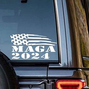 Cars Windows Decal, American Flag and MAGA 2024 Sticker, Inspirational Labels for Cars, Trucks, Vans, SUVs, Windows, Walls, Cups, Laptops, Suitcase(8" X 5")
