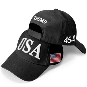 Wakiya 2024 USA 45-47 MAGA Hat Donald Slogan with USA Flag Baseball Cap(Black)