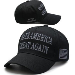 Donald Trump 45-47 Never Surrender Hat MAGA Hat Trump Merchandise Trump Gifts Make America Great Again Slogan with USA Flag Adjustable Baseball Cap Black