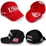 Wakiya 2024 USA 45-47 MAGA Hat Donald Slogan with USA Flag Baseball Cap(Black)