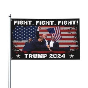 Fight Fight Fight Trump Flag 3x5 Shot 2024 Save Trump For 2024 Gun Trump 45 47 President Flag God Bless Trump Flag I Stand With Trump Yard Flag For Outdoor Lawn FU-CK Biden Banner Sign