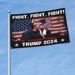 Fight Fight Fight Trump Flag 3x5 Shot 2024 Save Trump For 2024 Gun Trump 45 47 President Flag God Bless Trump Flag I Stand With Trump Yard Flag For Outdoor Lawn FU-CK Biden Banner Sign