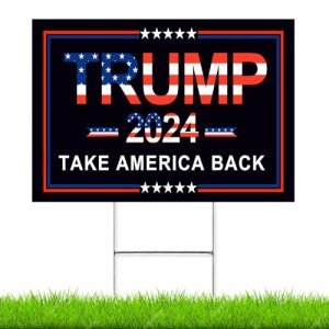 Oligei Trump Yard Signs, Trump 2024 Yard Sign 18" X 12", Trump Yard Signs 2024 Double Sided Fade Resistant, Take America Back Trump Signs for Yard Heavy Duty Metal H-Frames