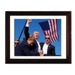 Generic Trump Photo Frame 10""x8"" | Trump Assassination Attempt Never Surrender Mugshot Photograph | The President's Man Donald J. Trump Merchandise | Trump Keep Fighting Fist Pump Framed Photo