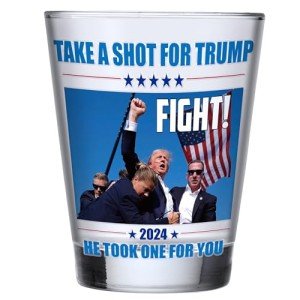 ARUSIMA Trump Shot Glass - Trump Fight Shot Glass, Trump Assassination Stuff, Trump Fist Pump Merch, Trump Never Surrender Shot Glasses, House Warming Gifts New Home, Birthday Gifts for Women & Men