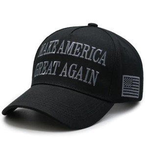 Donald Trump 2024 45-47 Never Surrender MAGA Hat, Dark Gray Make America Great Again Slogan with USA Flag Adjustable Baseball Cap (US, Alpha, One Size, Black & Sliver MAGA Hat)