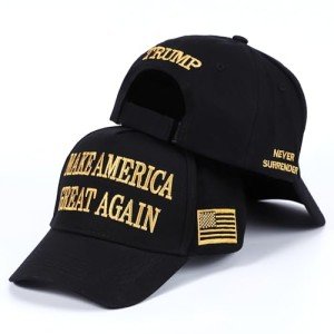 Trump 2024 45-47 MAGA Trucker Hat Make America Great Again Slogan with USA Flag Adjustable Baseball Cap Mesh Snap (US, Alpha, One Size, Dark Golden MAGA Hat)