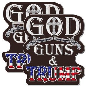 GOD Guns Trump Stickers (2 pcs): Patriotic Reflective Waterproof Vinyl Trump Bumper Sticker 2024 for Car, Laptop & More - Show Your Patriotism & Support for 2024 Election - Get Your MAGA Decal Now!