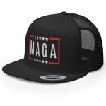 RIVEMUG ST MAGA Make America Great Again Flat Bill Embroidered Trucker Hat High Crown Adjustable Cap Black