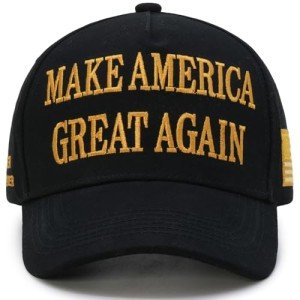 Donald Trump 2024 45-47 Never Surrender MAGA Hat, Make America Great Again Slogan with USA Flag, Black & Gold Adjustable Cap (US, Alpha, One Size, Black & Gold MAGA Hat)